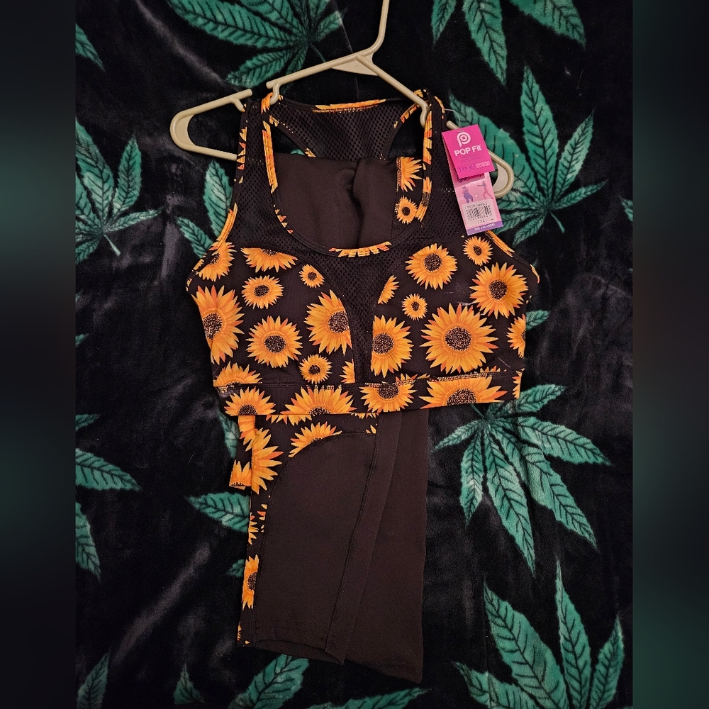 Popfit sunflower leggings with matching bra 2x